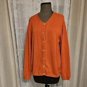 Foxcroft Luxury Peruvian Cotton Burnt Orange Mother Pearl Buttons Knit Sweater L